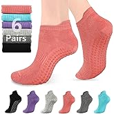 Socksy 6 Pairs Pilates Socks with Grips for Women - Non-slip Grippy Gym Socks for Yoga Barre Hospital Workout Barefoot