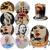 8 PCS Singer Diamond Art Coasters Kits, Pop Star Diamond Painting Coasters with Holder Set of 8, DIY Drink Coasters Art Crafts Supplies for Adults Cup Mat for Home Decor House Warming Gifts Non-Slip