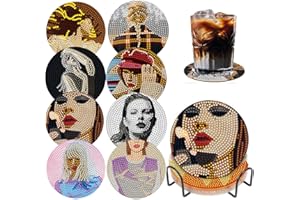 YSUNETER 8 PCS Singer Diamond Art Coasters Kits, Pop Star Diamond Painting Coasters with Holder Set of 8, DIY Drink Coasters Art Crafts Supplies for Adults Cup Mat for Home Decor House Warming Gifts Non-Slip