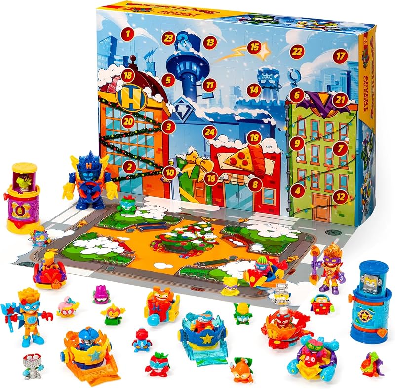 SUPERTHINGS – Calendario de Adviento. Calendario de Adviento de Navidad con 24 Regalos y Sorpresas Especiales. Incluye Minifiguras de Superthings, Kazoom Kids, Hideouts, Jets y más
