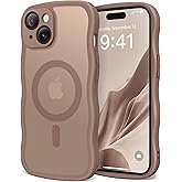 CAPRARO Cute for iPhone 15 Plus Case, Compatible with MagSafe, [Curly Wave Edge] [Full Camera Protection] [14 FT Drop Protection] Magnetic Phone Case for 15 Plus 6.7 Inch, Brown