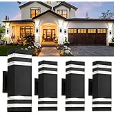 tewei 4 Pack Outdoor Wall Lights, Modern Exterior Light Fixture Wall Mount Black Outdoor Lights for House Waterproof Aluminum Up and Down Porch Lights Outdoor Wall for Porch Patio Garage, 2-Layer