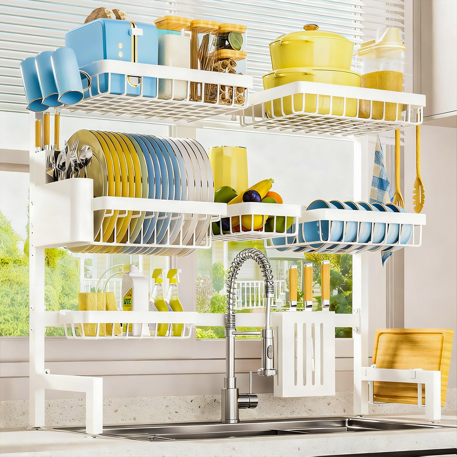 Photo 1 of ***PARTS ONLY**Sakugi Dish Drying Rack - Over The Sink Dish Drainer Drying Rack with Utensil & Knife Holder, Hooks, Stainless Steel Kitchen Organizers and Storage Solution, 11.8" D x 31.5"~39.0''W x 30" H, White