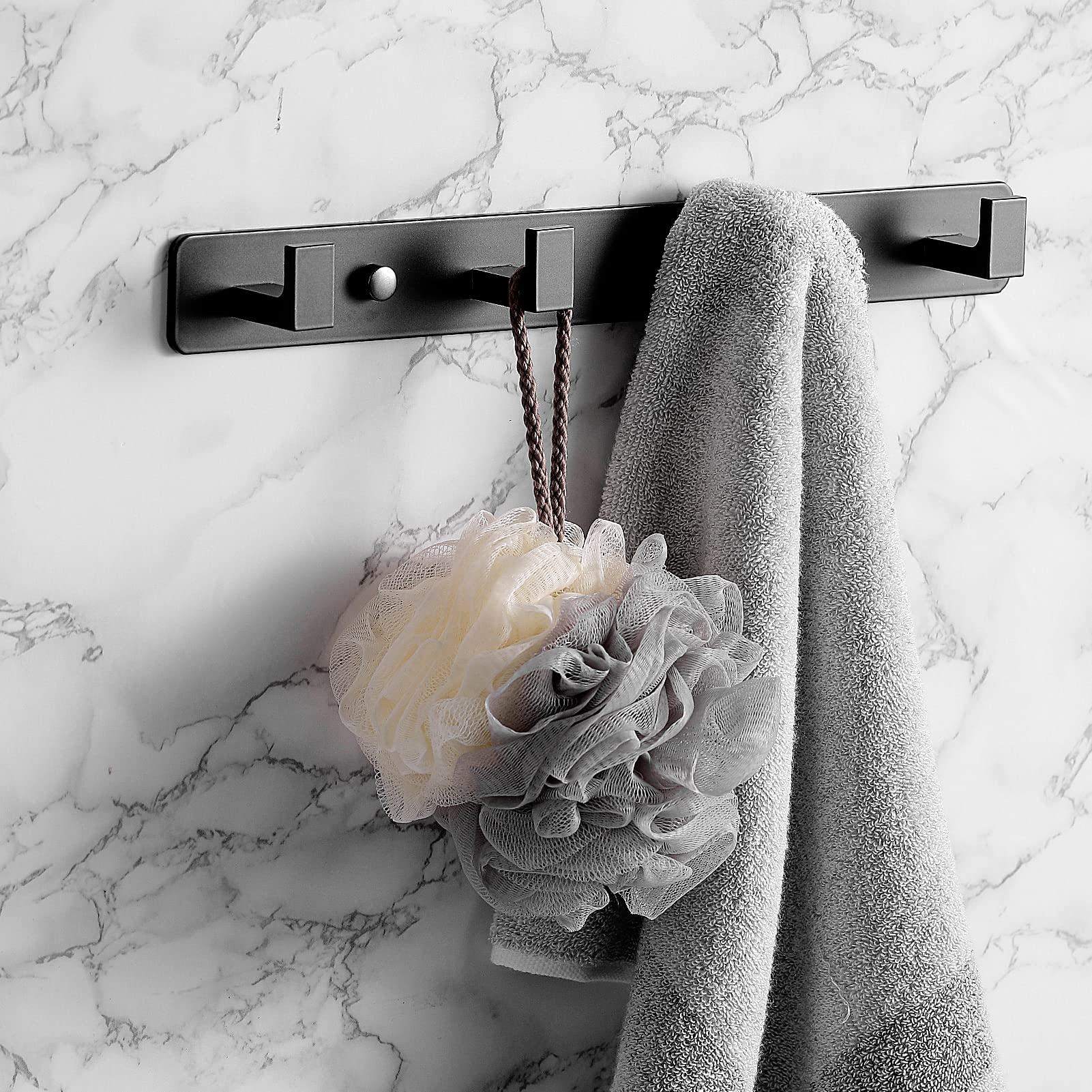 YUET 4 Matte Black Door Hook Coat Bathroom Towel Hooks Wall Mounted Screw in Fixed Door or Robe Hook- Heavy Duty for Wall Hanger - Stainless Steel Holder in Bedroom or Kitchen for Clothes, Hats