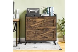 BEFRASES 2 Drawer Lateral File Cabinet, Filing Cabinet with Charging Station for Letter/Legal/A4 Size Hanging Files, Modern Farmhouse File Cabinet for Home Office, Printer Stand with Storage, Brown and Black