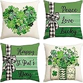 AVOIN colorlife Happy ST Patricks Day Peace Love Lucky Throw Pillow Covers, 18 x 18 Inch Clover Stripes Decoration for Sofa Couch Set of 4