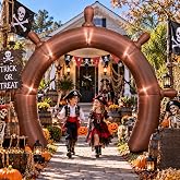 Blueweenly 9-9.5 FT Pirate Ship Inflatable Arch Party Decorations | 9 FT, with Built-in LED Lights, Boat Wheel Blow Up Entrance Arch for Pirate Birthday Sailor Ocean Beach Theme Decor