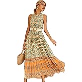 R.Vivimos Women's Summer Sleeveless Floral Print Button Up Bohemian Flowy Maxi Dresses