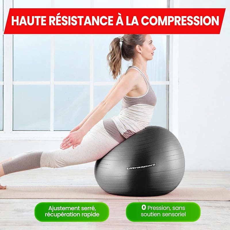 Ballon de Grossesse, Gym, Yoga, Pilates 55 cm I Jusqu’à 300 kg, Antidérapant, Technologie Anti-Burst I Swiss Ball Assise Bureauavec avec Pompe, Beige
