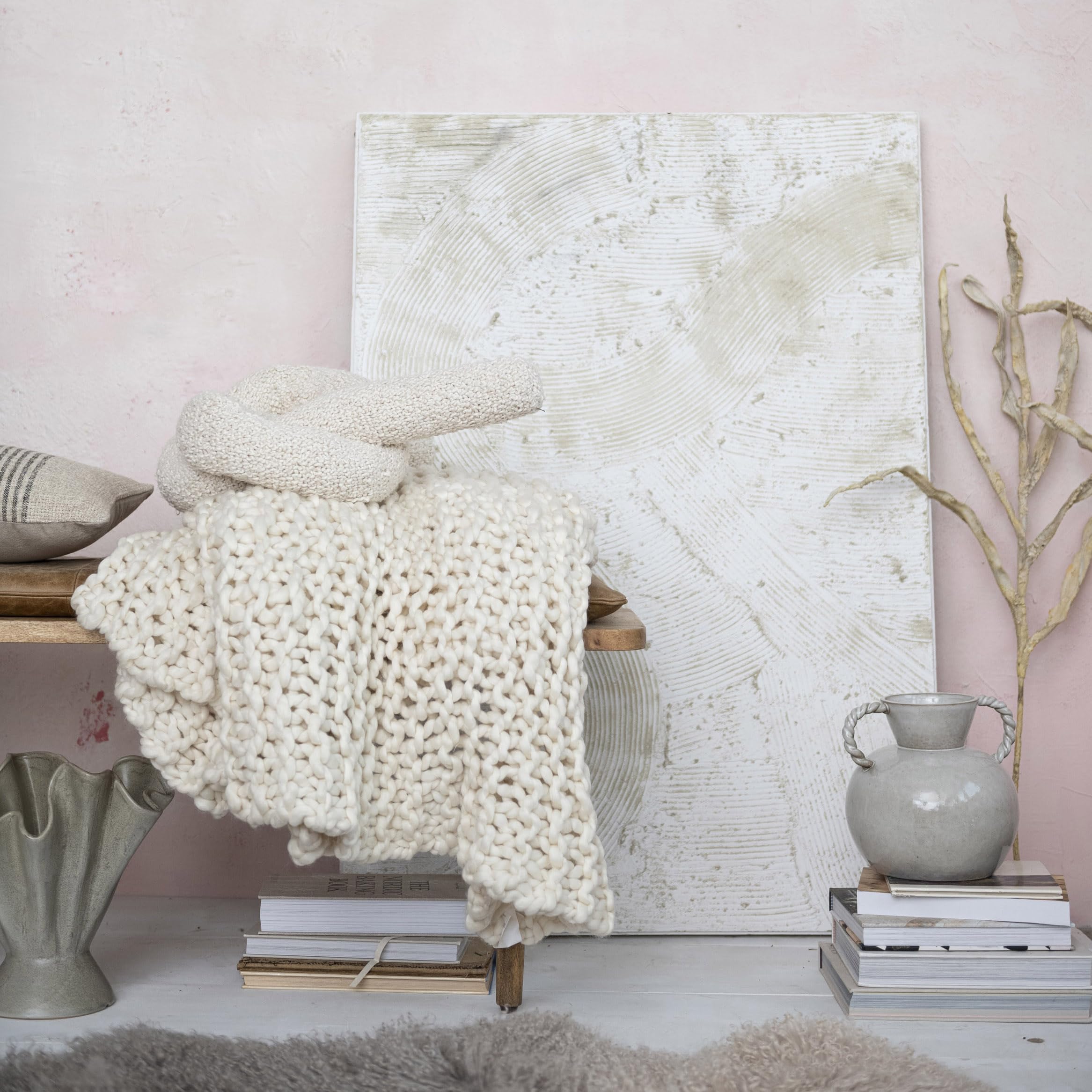 Bloomingville 9.25 Inches Stoneware Vase with Twisted Handles and Reactive Glaze, Cream Color - Image 9