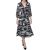 Karl Lagerfeld Women's Printed Crinkle Chiffon Tie Waist A-line Maxi Dress