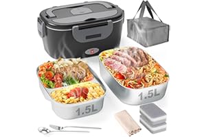 Geveniss Electric Lunch Box for Men, Women & Adults - 80W Fast Heating - Heated Lunch Box with Dual 1.5L SS Containers - Port