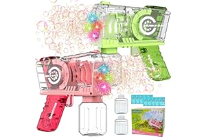 BMONATY Bubble Machine 2 Pack Automatic Bubble Gun for Kids, Bubble Maker Blower for Toddlers with LED Lights & Solution,10000+ Bubbles Toy for Bubble Party Favors, Boys Girls Birthday, Outdoor Indoor