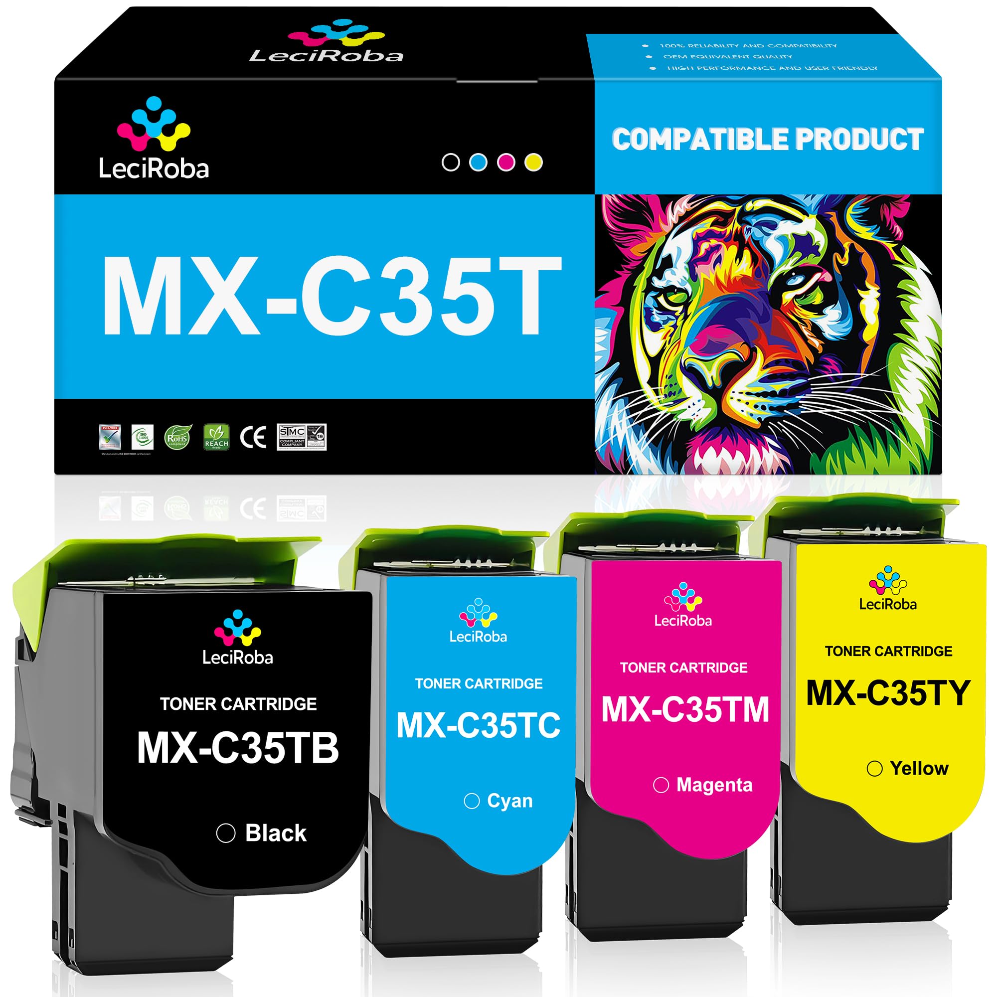 Photo 1 of LeciRoba MX-C35T Compatible Toner Cartridge Replacement for Sharp MX-C35T MX-C35TB MX-C35TC MX-C35TM MX-C35TY Toner Cartridge for Sharp MX-C357F MX-C407P Printer (4-Pack)