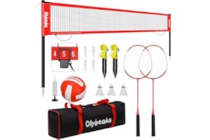 OLYBEAKA 20ft Volleyball & Badminton Combo Net Set Outdoor for Backyard Beach with Adjustable Poles, Durable Anti-Sag Net, PU Volleyball, 2 Aluminum Rackets, Carry Bag for Easy Portable