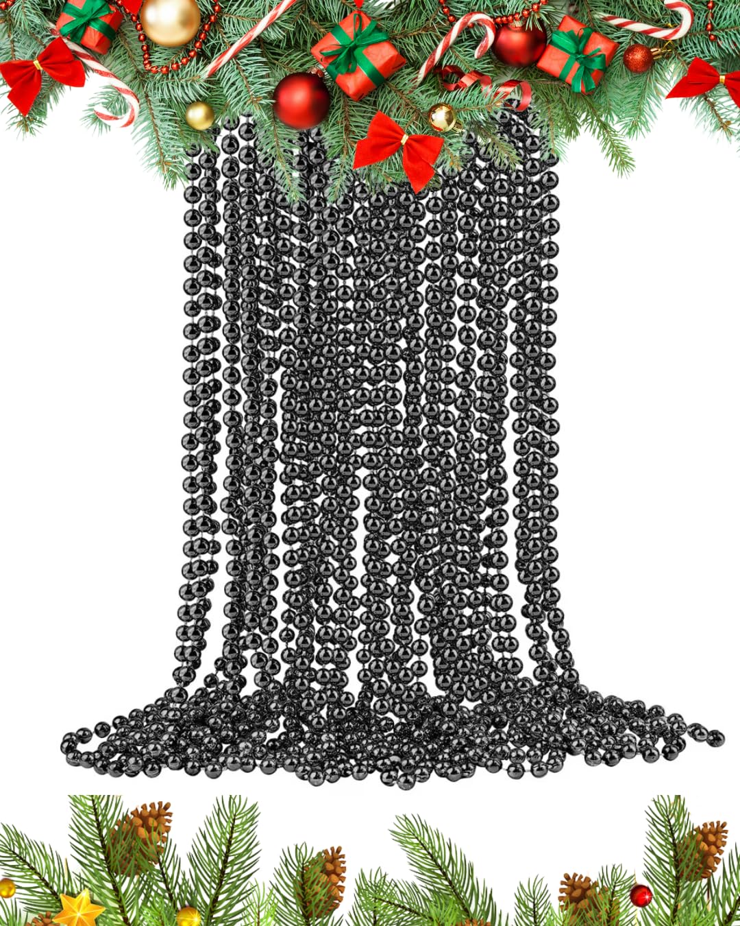UKDD® 10m Long Christmas Bead Chain - Christmas Shiny Bead Garlands - Christmas tree Decorations (Black)
