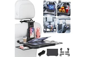 QLHSHOP Large Car Desk for Laptop | Steering Wheel Tray Table | Foldable Back Headrest Seat Eating Food Trays with Drinks Cupholder Phone Tablet Holder for Kids | Car Travel Essentials for Long Trips