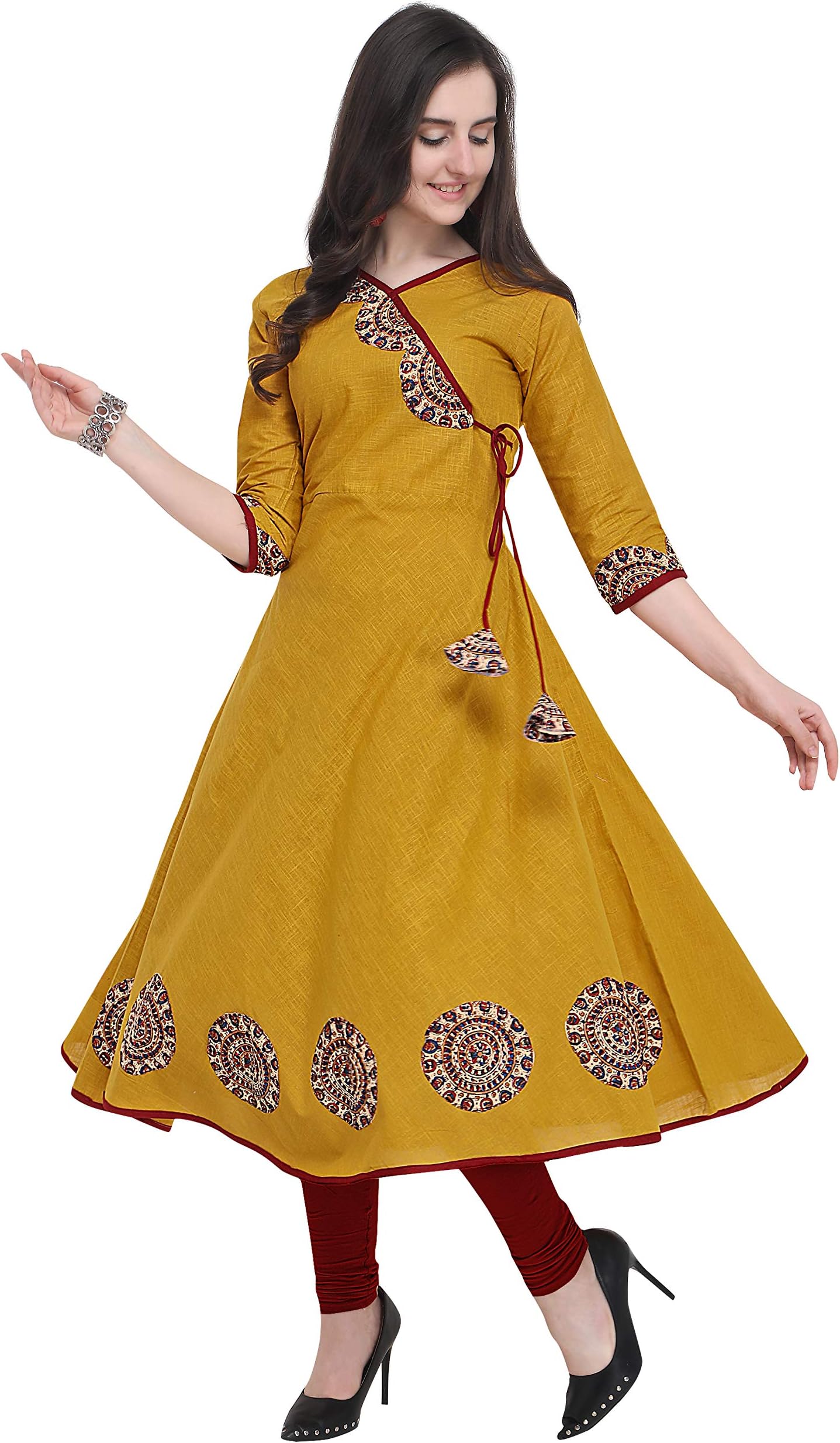 Tiener Women's Cotton Anarkali Kurta (1_Yellow_XX-Large)