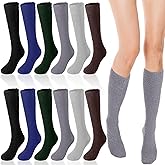 Silicherry 12 Pair Long Fuzzy Socks for Women Knee High Fluffy Socks Winter Plush Sock for Home Size 9-11