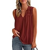 PRETTYGARDEN Womens Summer Tops Sleeveless V Neck Shirts Ruffle Loose Tank Top Smocked Work Flowy Dressy Casual Blouses