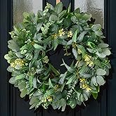 26 Inch Artificial Eucalyptus Wreaths for Front Door Outside- Green Year Round Wreath for Spring Summer Fall Winter- All Seasons Evergreen Hanging Decor for Farmhouse Home Firplace Porch,Window,Wall