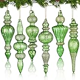 Soaoo 6 Pcs 6.3 inch Flash Green Mercury Glass Finial Christmas Ornaments Hanging Christmas Finials Glass Ornaments Assorted Mercury Decor for Xmas Tree Vintage Holiday Decoration(Classic)