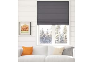 Arlo Blinds Thermal Room Darkening Fabric Roman Shades, Color: Graphite, Size: 28.5" W X 60" H, Cordless Lift Window Blinds