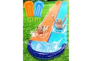 Water Slip and Slide with 2 Bodyboards, 22.5 Ft Heavy Duty Lawn Slip Splash Pad Slide, Slip N Slide with Build in Advanced Sp