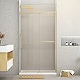 Sunrosa Shower Doors 48"×76", Single Sliding Shower Doors, Shower Door with Tempered Glass, Shower Glass Door in Brushed Gold