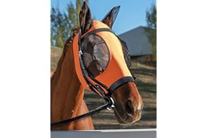 HackFond Horse Fly Mask with Ears, UV Protection Mask for Horses, Elasticity Mask with Big Mesh Eye Covers, Snug Fitting Comfortable Breathable Lightweight Red Orange Full Size
