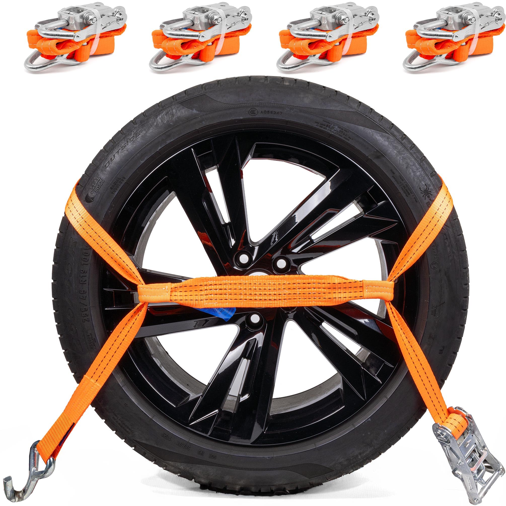 4 x 2000 kg Car Transporter Lashing Strap 2.9m Alloy Wheel Binder Ratchet Straps