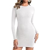 Chongbaijia Long Sleeve Dress for Women Ribbed Knit Crew Neck Fall Dresses Bodycon Mini Short Dresses Fashion Clothes 2026