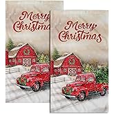 Giwawa Red Truck Hand Towels Christmas Holiday Soft Dish Towels Absorbent Quick Dry Face Fingertip Towels for Kitchen Bathroom Gym Sports