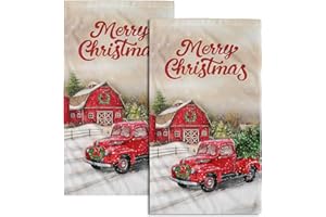 Giwawa Red Truck Hand Towels Christmas Holiday Soft Dish Towels Absorbent Quick Dry Face Fingertip Towels for Kitchen Bathroom Gym Sports