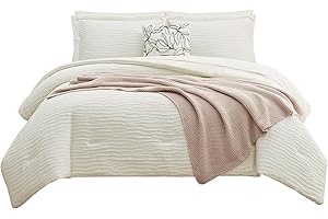 MaiRêve White King Comforter Set, Textured Design Cream Comforter King Size, Bedding Sets King 8 Pieces with Comforter, Sheets, Pillowcases & Shams 102"x 90"