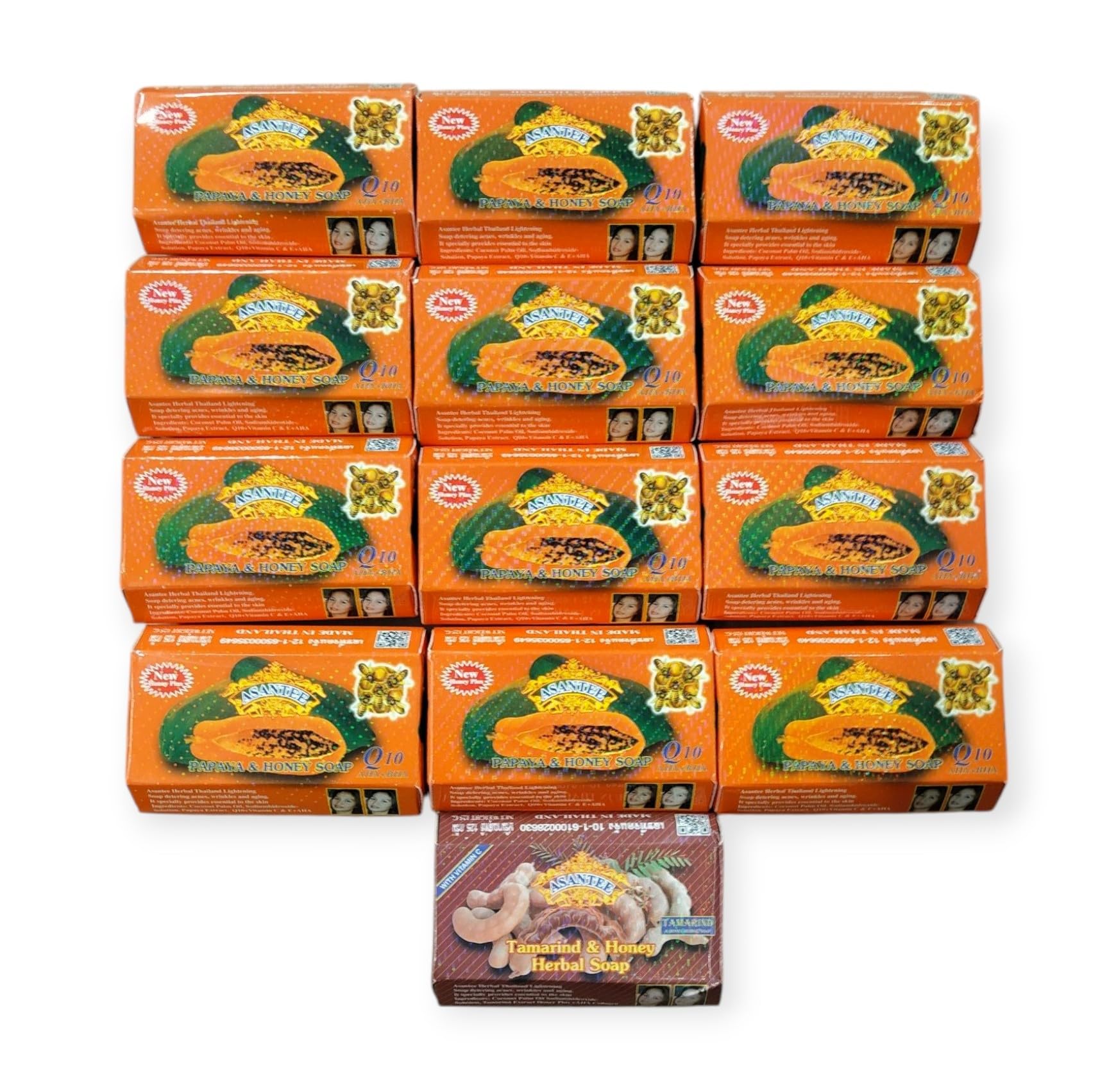 Asantee Thai Papaya Herbal Skin Whitening Soap 125g (Pack of 12]