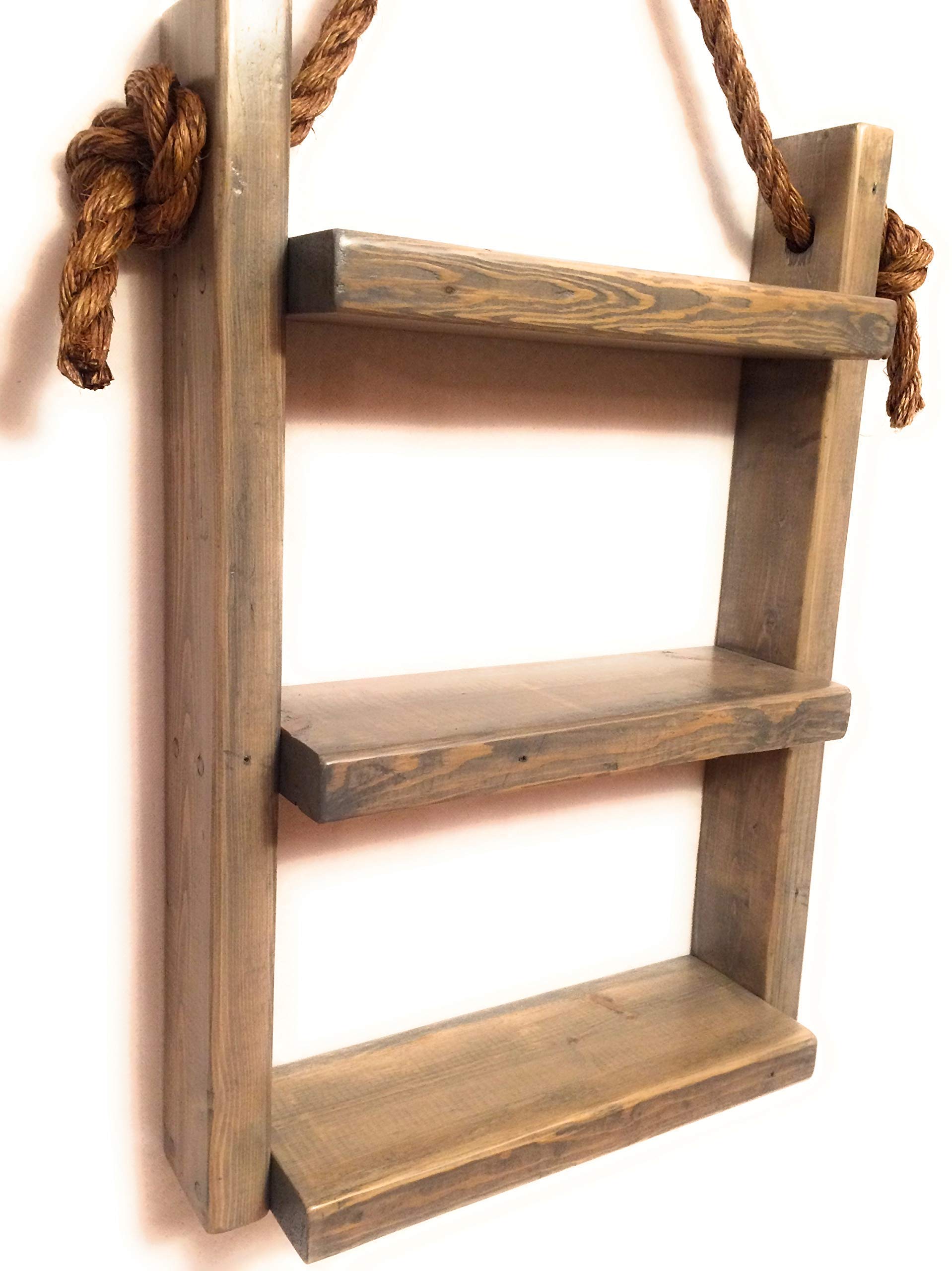 Rope Hanging Shelf, Wooden Ladder Shelf, Storage Shelf, Bathroom