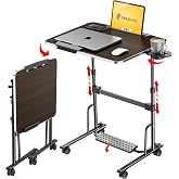 FoldWise Foldable Standing &amp; Rolling Desk, Upgraded Portable Desk on Wheels | Adjustable Height &amp; Angle, Sturdy Mobile Table Workstation for Laptop with Footrest, Cup Holder, Edge Stopper &amp; iPad Holder