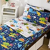 DJY Zipper Bedding Set Twin, Navy Blue Dinosaur Bedding Sets for Boys, Kids Comforter Set with Fitted Sheet Pillowcases, All in One Zipper Bed Set for All Seasons
