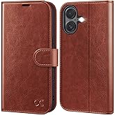 OCASE Compatible with iPhone 16 Wallet Case, PU Leather Flip Folio Case with Card Holders RFID Blocking Kickstand [Shockproof TPU Inner Shell] Phone Cover 6.1 Inch 2024, Dark Brown
