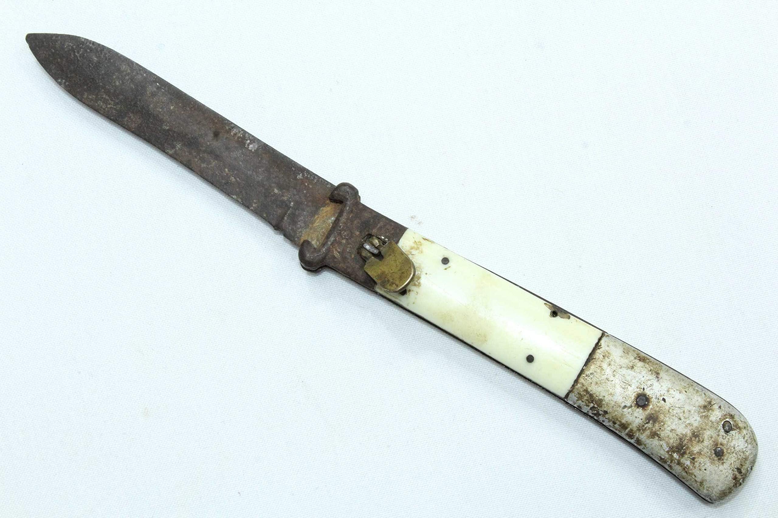 Rajasthan Gems Antique Folding Pocket Dagger Knife Handmade Old Steel Blade & Camel Bone Handle