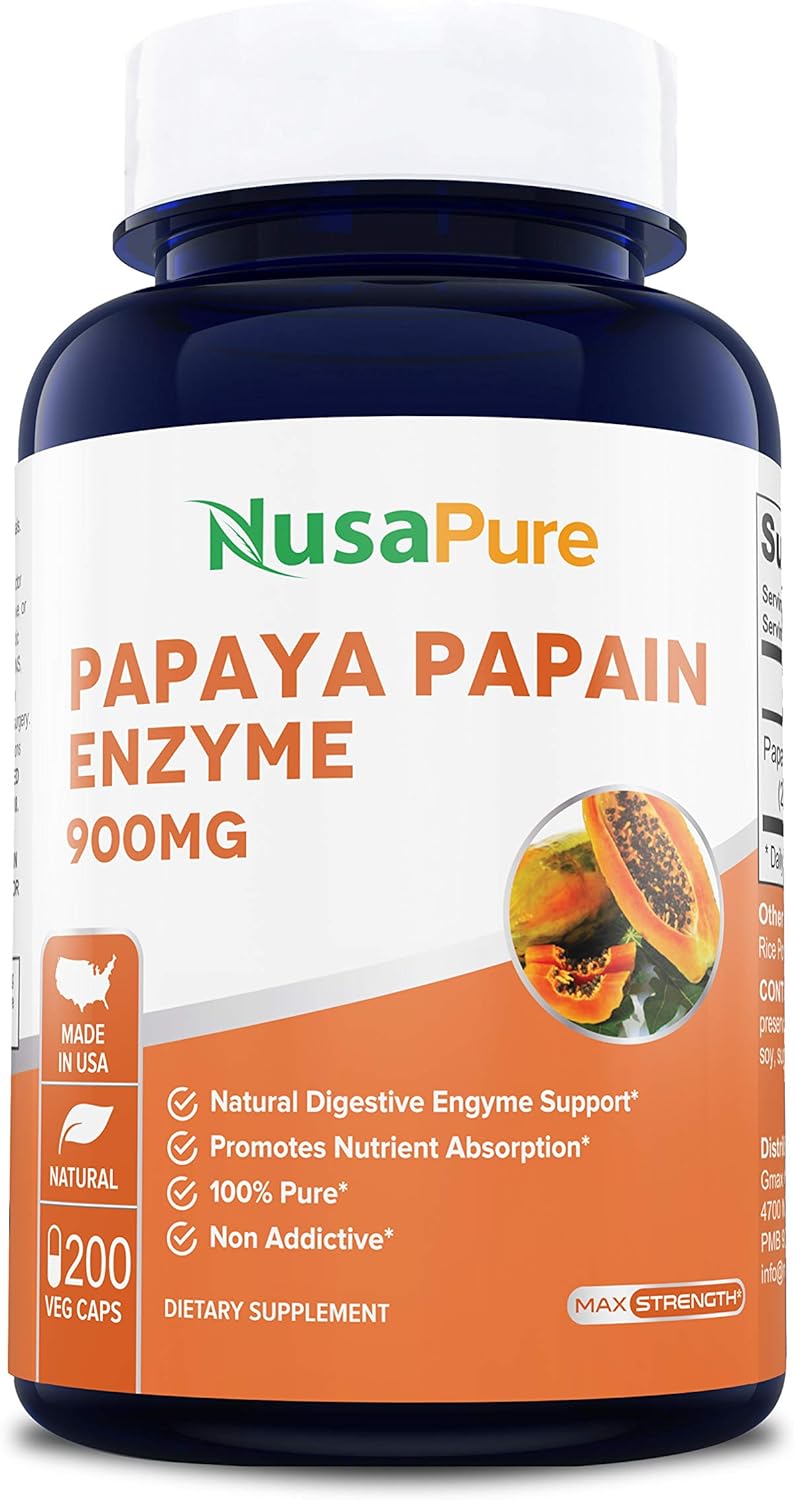 Papaya Papain Enzyme 1000mg 200 Veggie Caps (100 Vegetarian, NonGMO