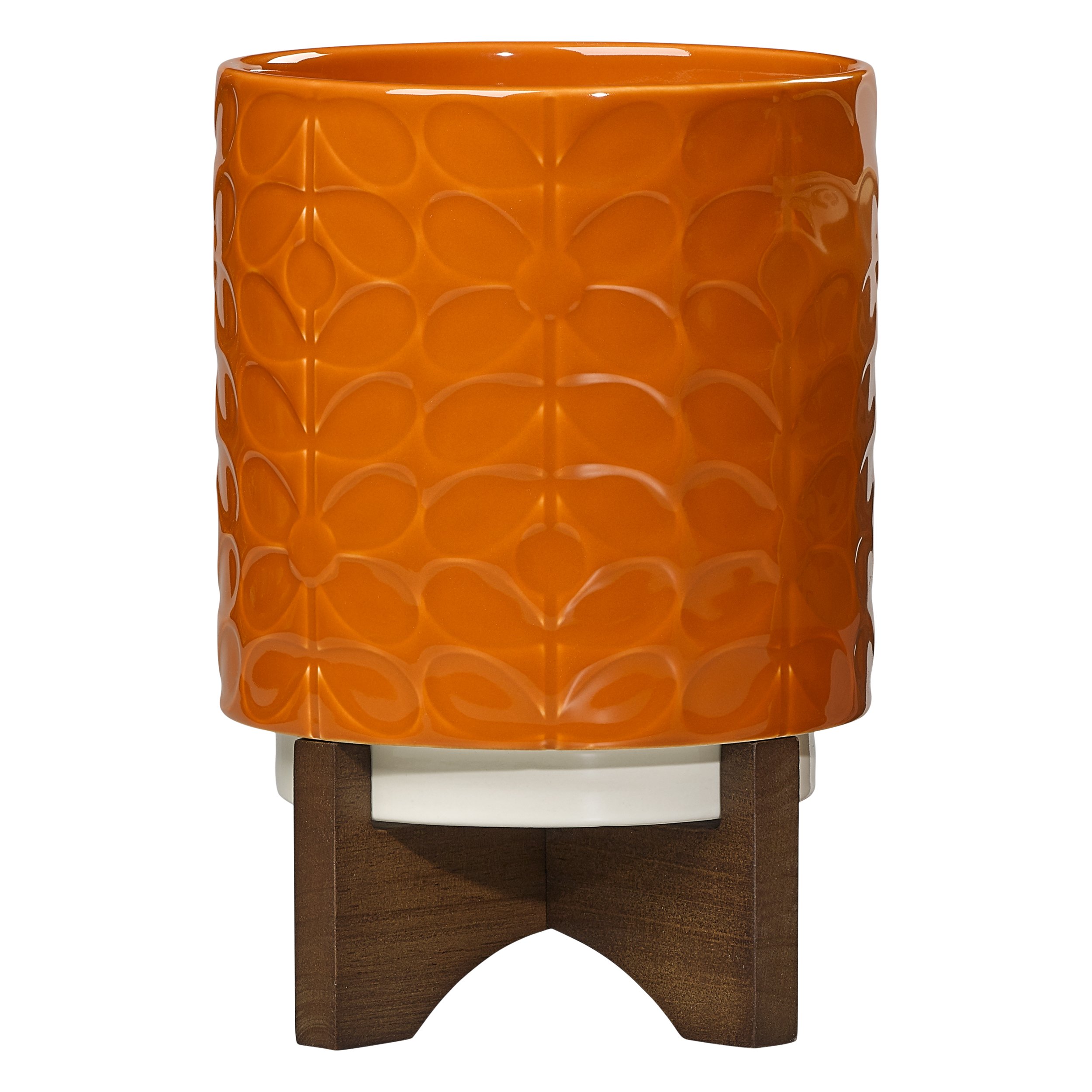 Orla Kiely | 60's Stem | Medium | Ceramic Plant Pot with Stand | Orange