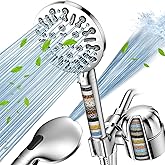 PWERAN Filtered Shower Head with Handheld, Dual Filters High Pressure Water Flow 9 Spray Mode Showerhead, Built-in Power Wash