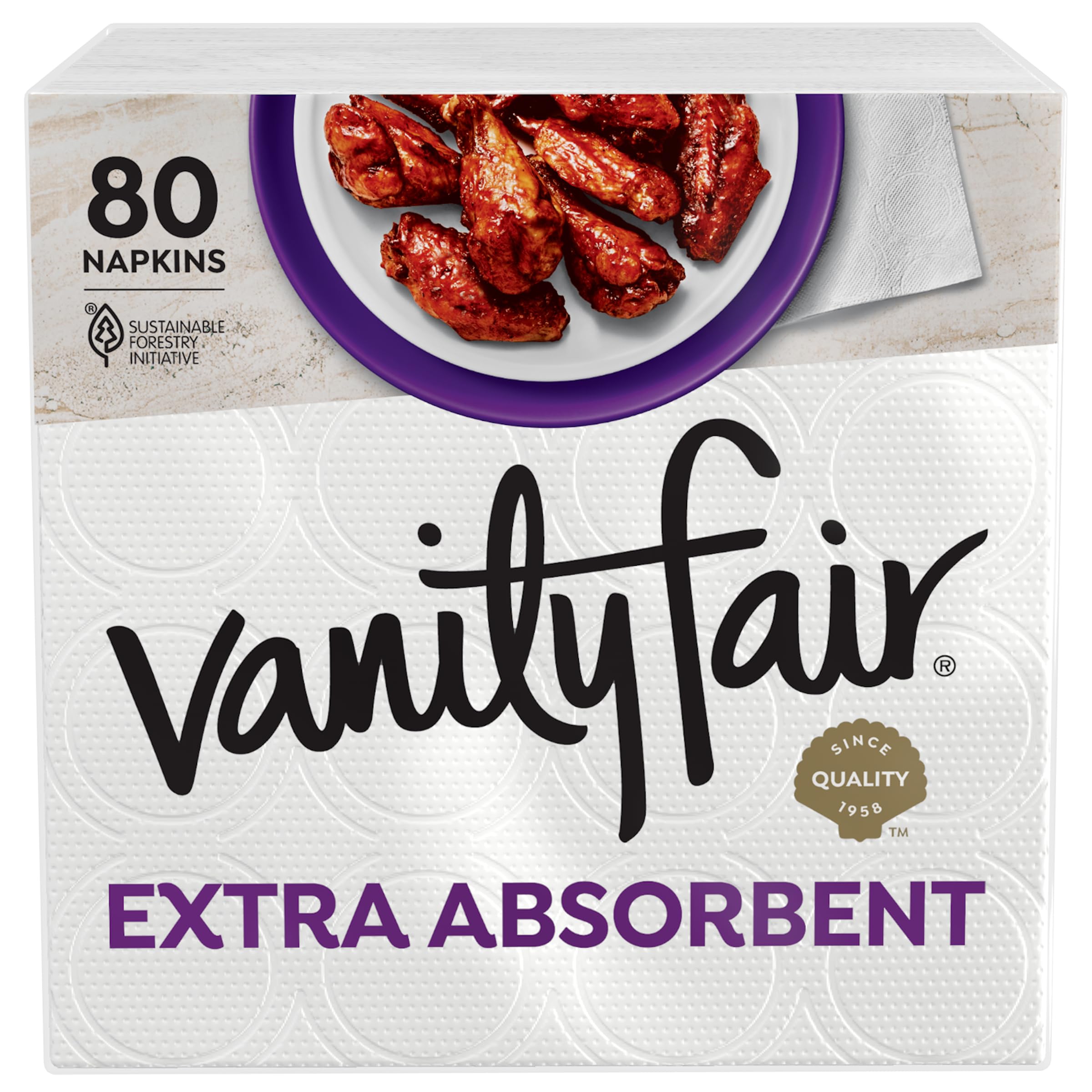 Photo 1 of Vanity Fair Extra Absorbent Premium Paper Napkins, 80 Count, Disposable Napkins Made Soft And Strong For Messy Meals And Everyday Use