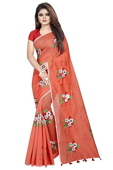 Womens Poly Cotton & Silk Saree With Blouse Piece