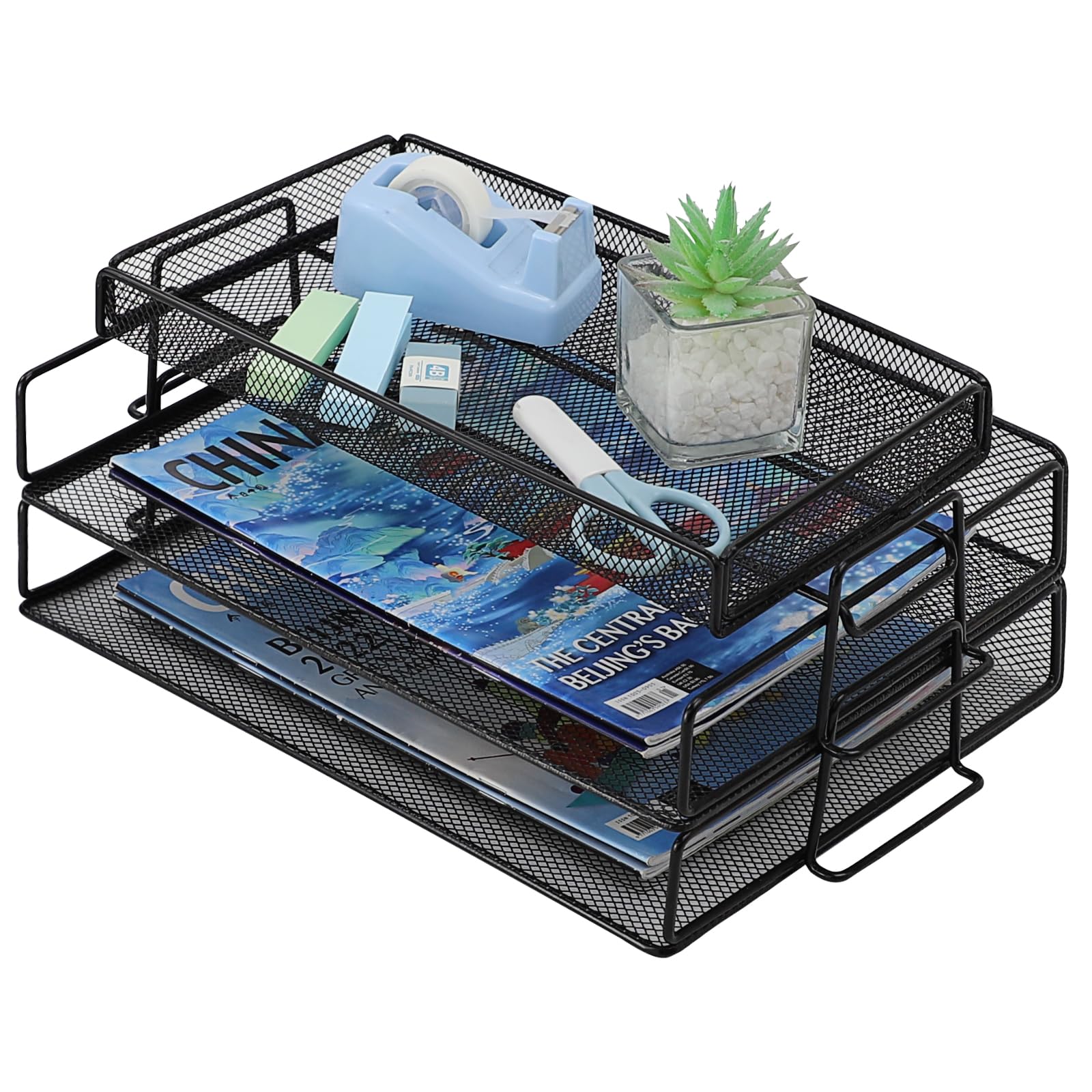 2 Tiers Letter Tray, Filing Tray for Office Desk, Paper Filing Tray Folder, Desk Tidy Organizer A4, File Document Holder for Home Office School