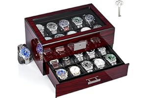 ANWBROAD Watch Box 20 Slot Watch Cases for Men with Large Glass Lid 2-Tier Watch Display Case Lockable Wooden Watch Organizer Elegant Watch Holder for Women UJWB002Y