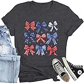 CQF Women American Flag Patriotic T-Shirts Cute USA Bow Flag Shirts Happy 4th of July Tee Tops