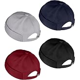 URATOT 4 Pieces Brimless Hat Docker Cap Retro Cotton No Brim Hat Adjustable Rolled Cuff Brimless Hats for Men